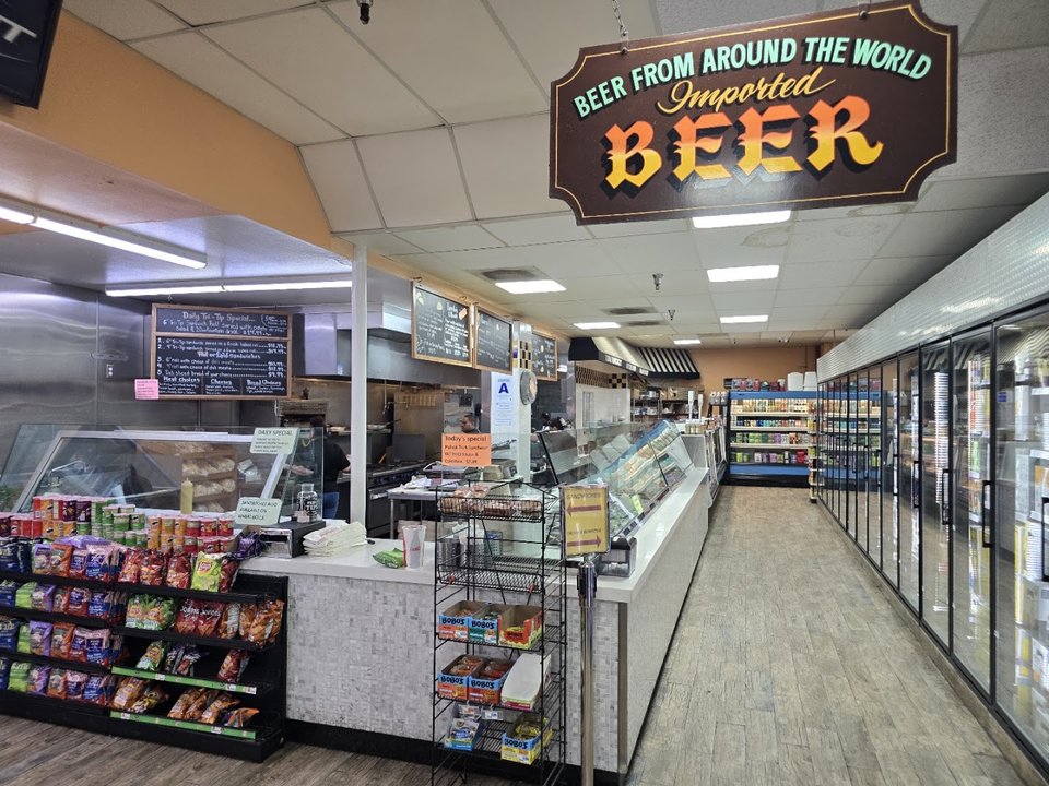 Meat counter inside a local market.