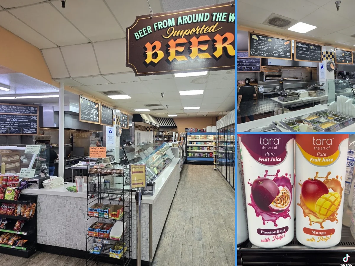 Deli counter with sandwiches and breakfast items.